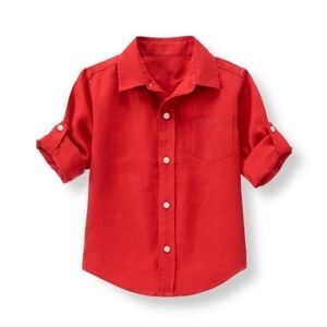 Janie and Jack Red Linen Roll Cuff Button Shirt 3 to 6 months